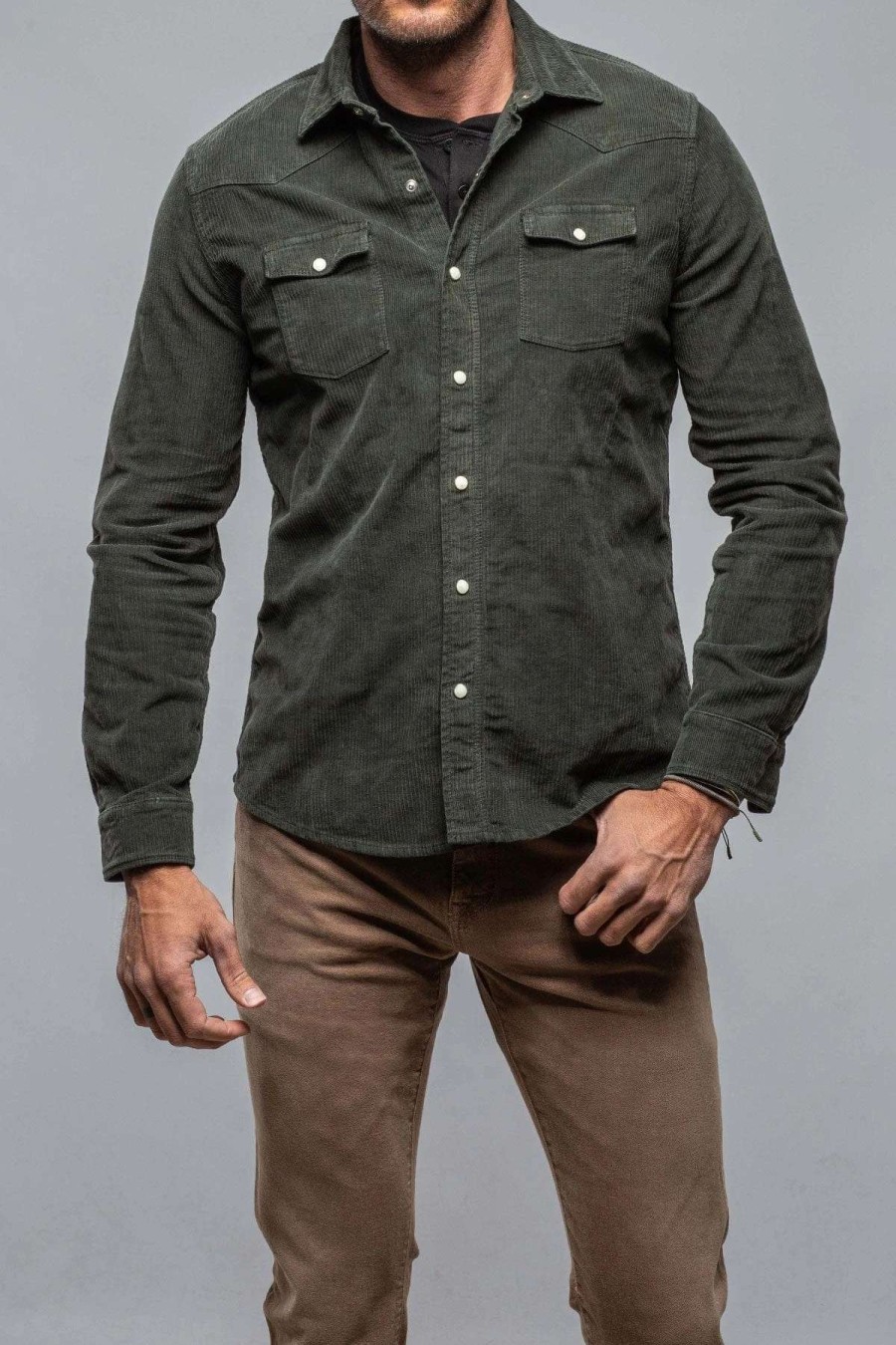 Snap Shirts * | Axels Premium Denim Brooks Corduroy Snap Shirt In Muschio