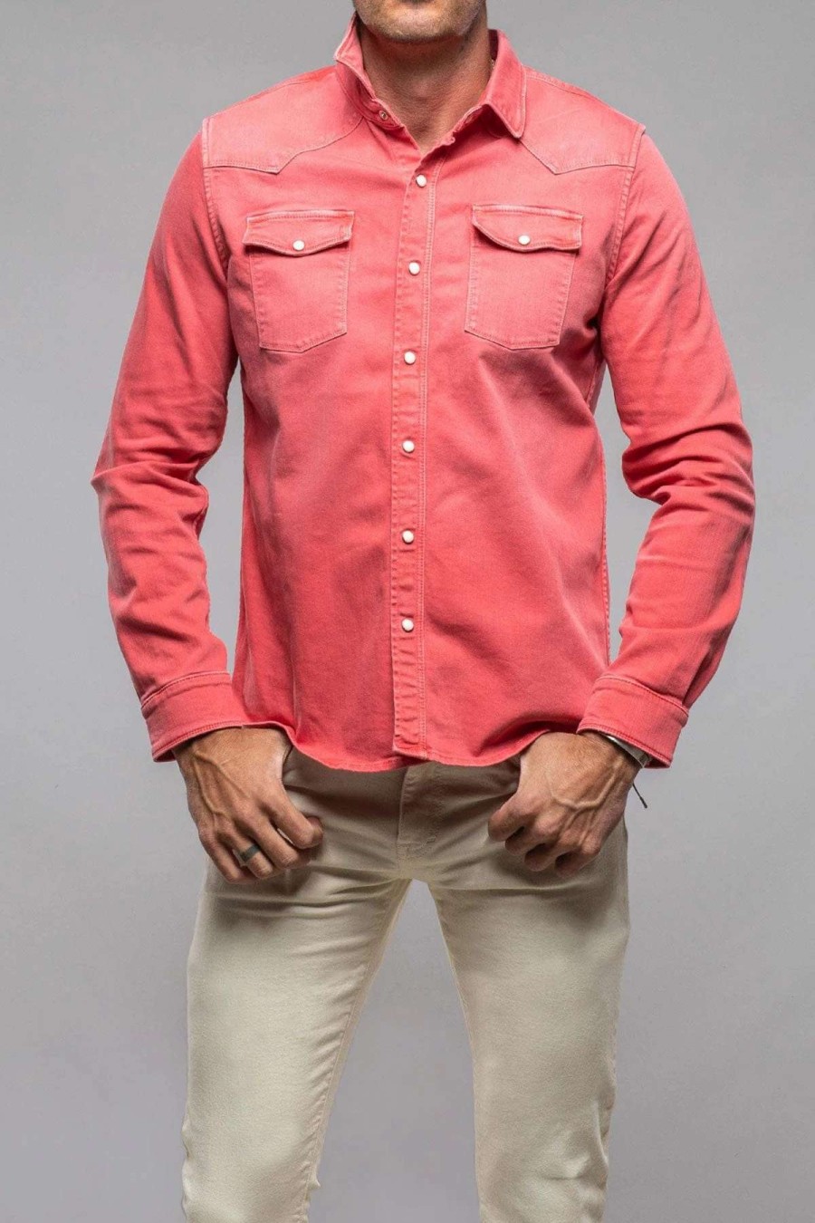 Snap Shirts * | Axels Premium Denim Ranger Denim Snap Shirt In Washed Corallo