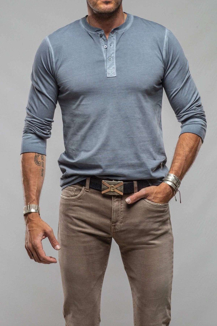 Cotton Tees * | Georg Roth Coronado Cotton Ls Henley In Capri Blue