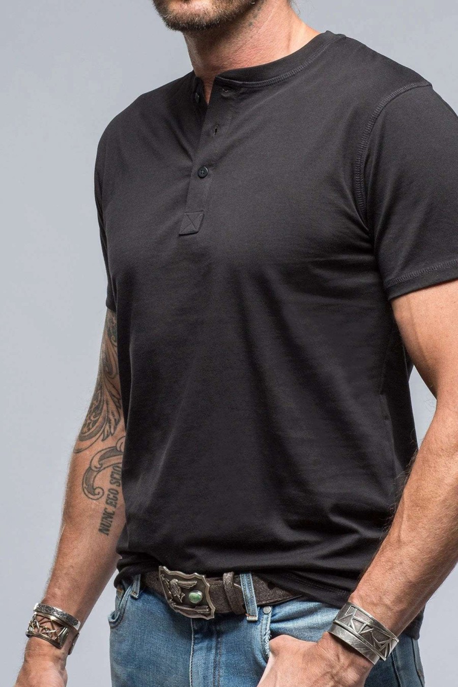 Cotton Tees * | Georg Roth Mendocino Cotton Ss Henley In Black