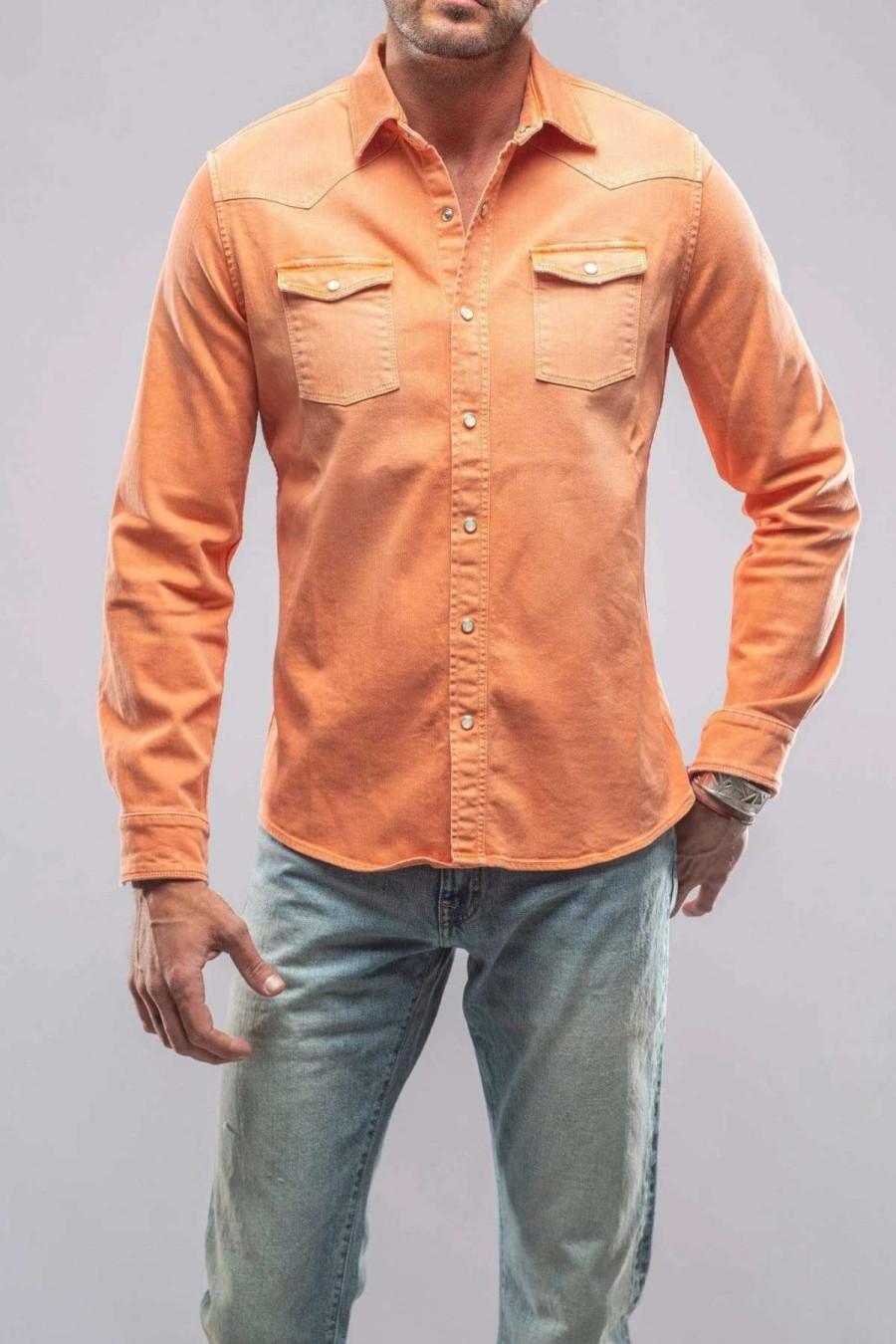 Snap Shirts * | Axels Premium Denim Ranger Denim Snap Shirt In Tangerine