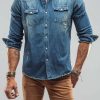 Snap Shirts * | Axels Premium Denim Trapper Denim Snap Shirt