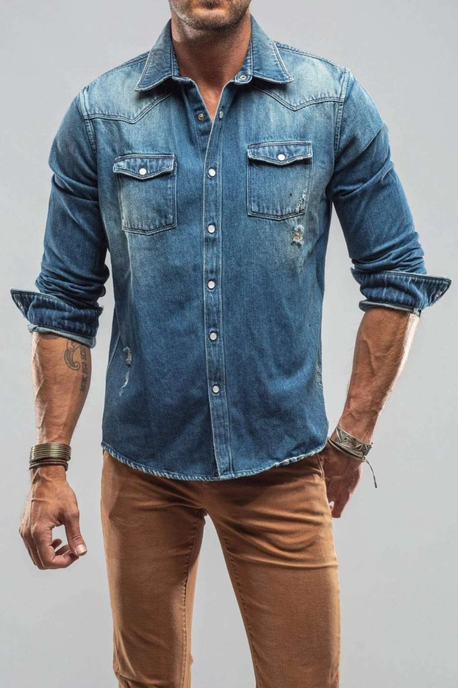 Snap Shirts * | Axels Premium Denim Trapper Denim Snap Shirt