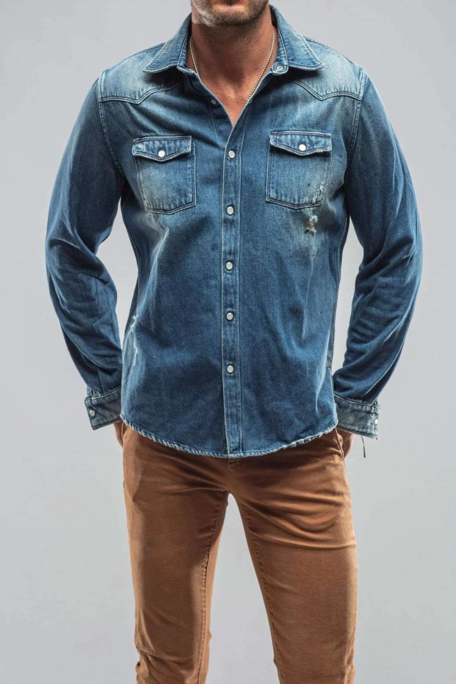 Snap Shirts * | Axels Premium Denim Trapper Denim Snap Shirt