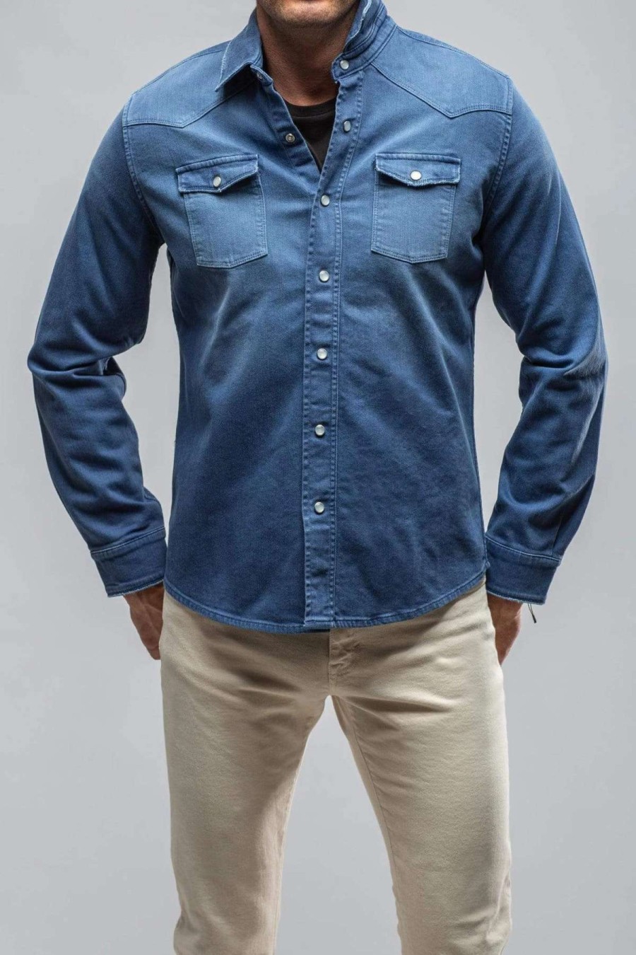 Snap Shirts * | Axels Premium Denim Ranger Denim Snap Shirt In Indaco