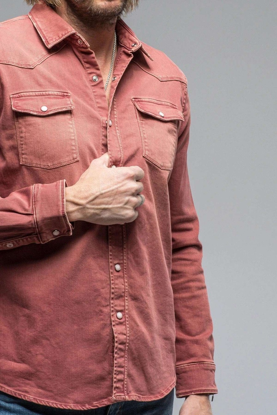 Snap Shirts * | Axels Premium Denim Ranger Denim Snap Shirt In Terracotta