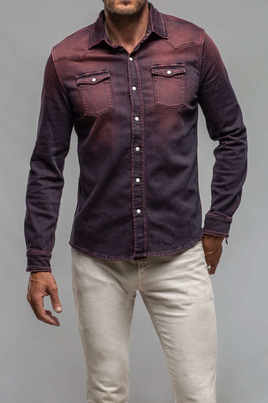 Snap Shirts * | Axels Premium Denim Roper Western Snap Shirt In Bordeaux