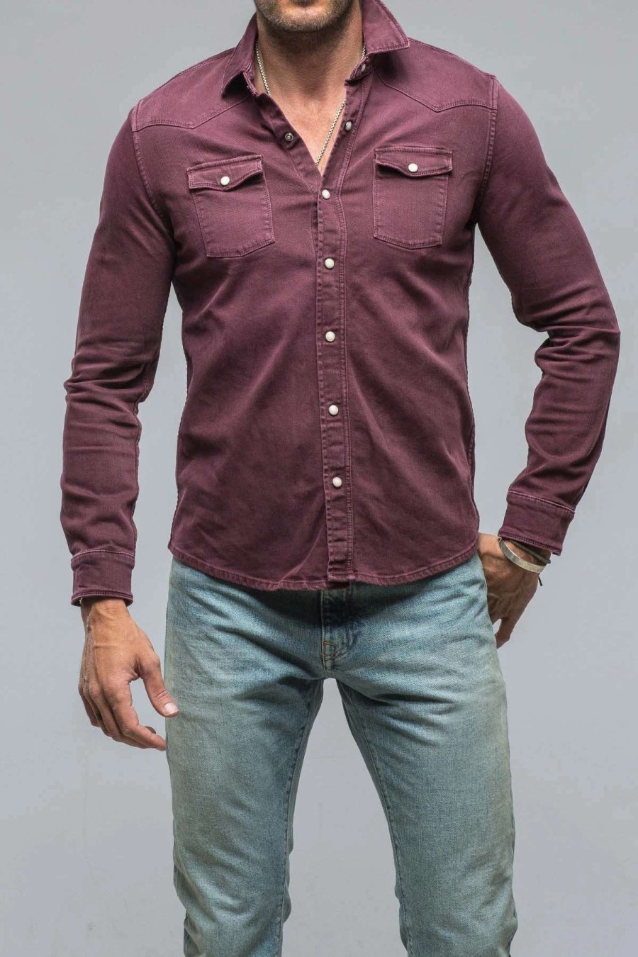 Snap Shirts * | Axels Premium Denim Ranger Denim Snap Shirt In Bordeaux