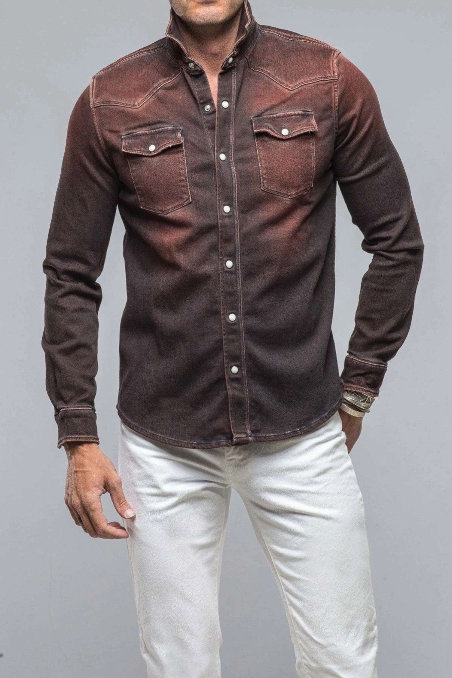 Snap Shirts * | Axels Premium Denim Roper Western Snap Shirt In Ruggine Rust