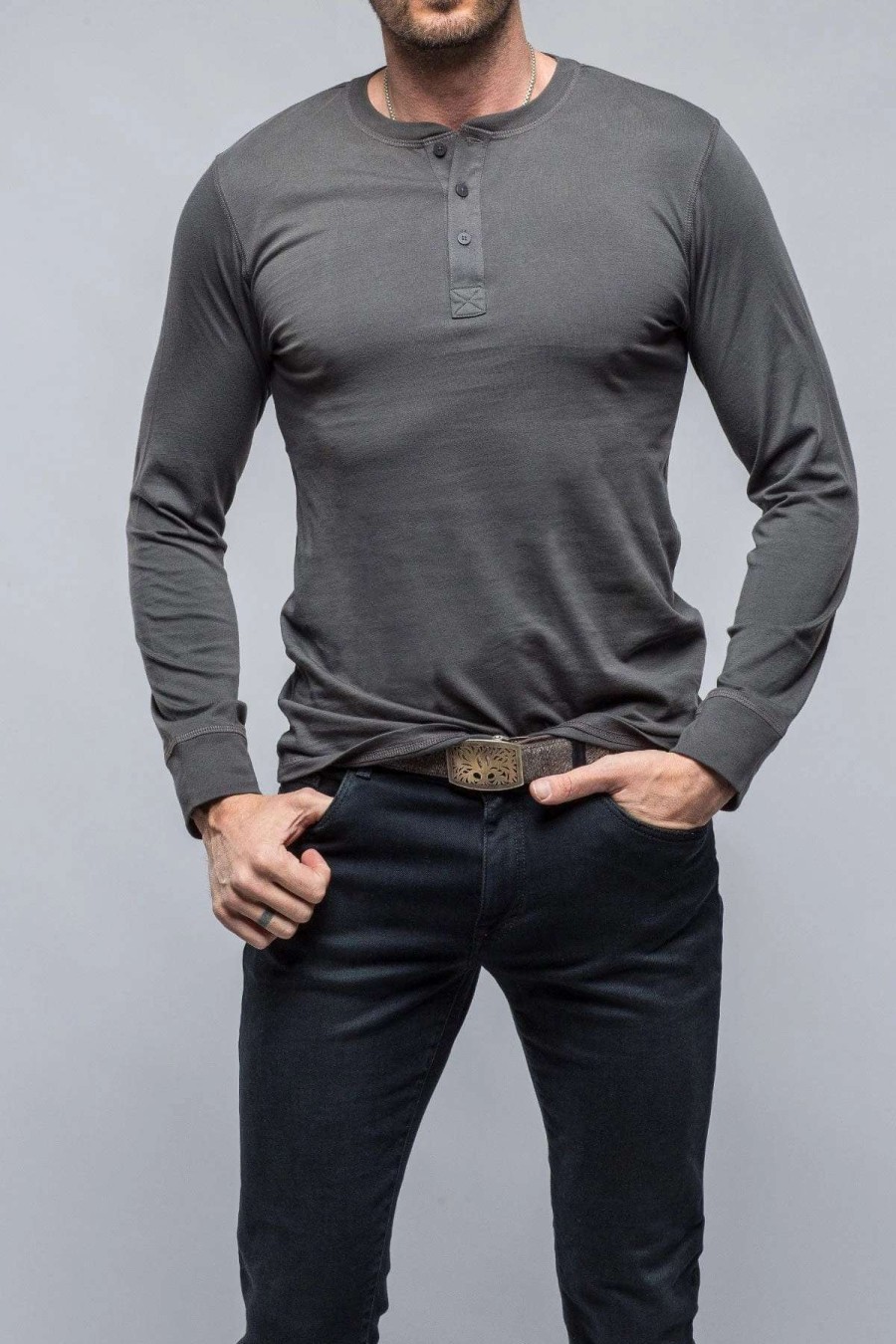 Cotton Tees * | Georg Roth Coronado Cotton Ls Henley In Grey