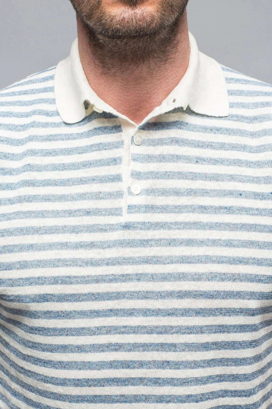 Polo Shirts * | Baldassari Cosimo Striped Linen Polo In Blue